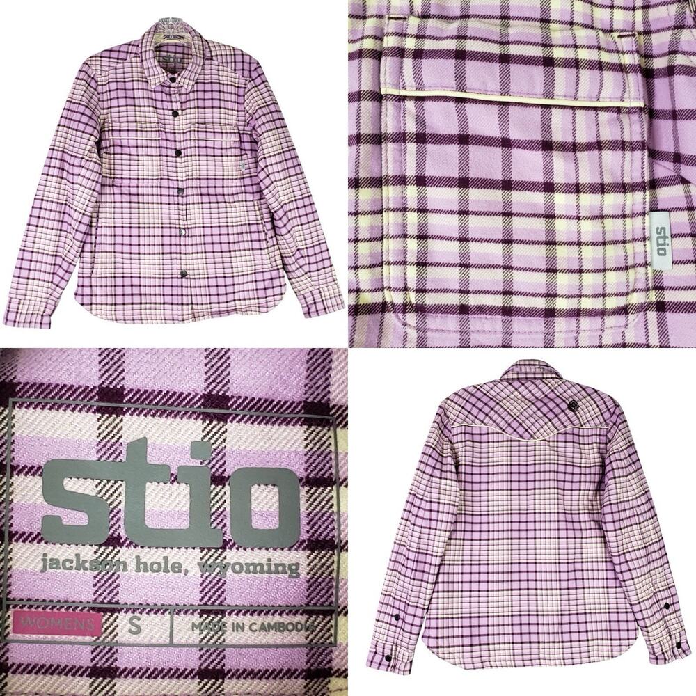 Stio Women’s Small Buckhorn insulated Flannel Snap Front Lavender Plaid Shirt